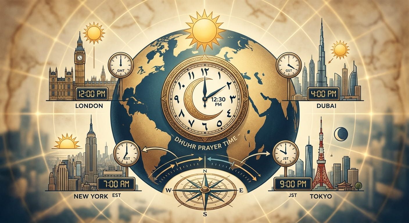 Dhuhr Prayer Time Differences Between Major World Cities
