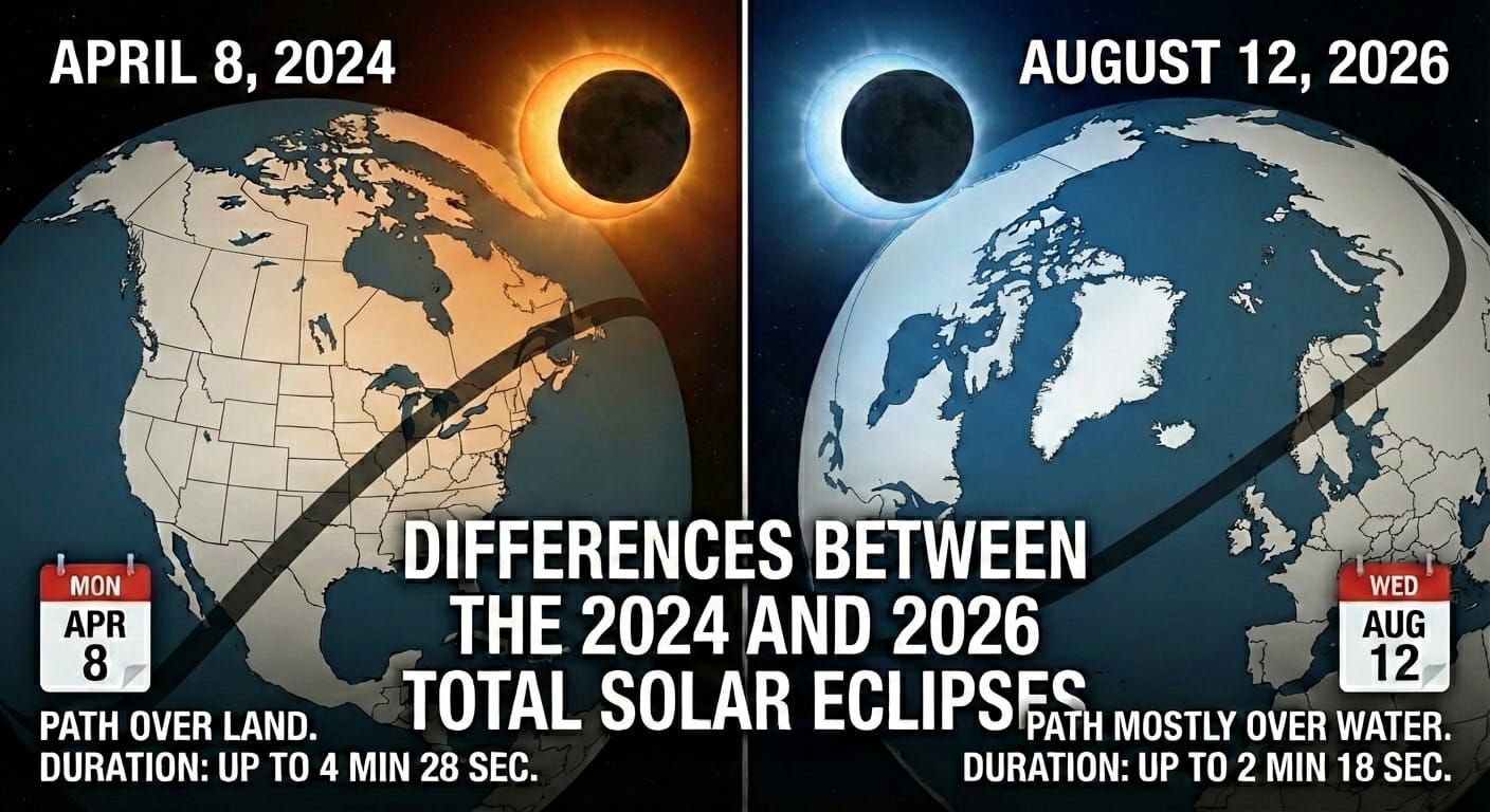 Differences Between the 2024 and 2026 Total Solar Eclipses