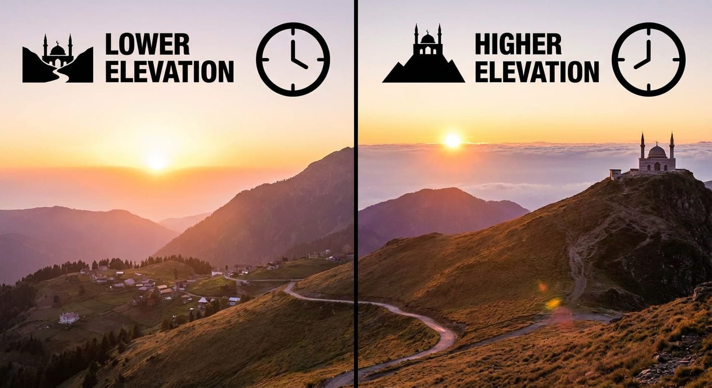 Does Elevation Affect Maghrib Prayer Time at Sunset