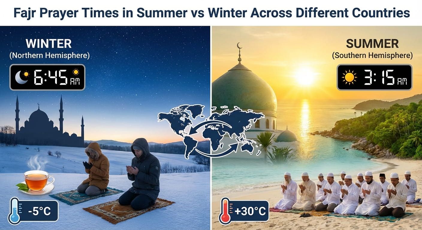Fajr Prayer Times in Summer vs Winter Across Different Countries