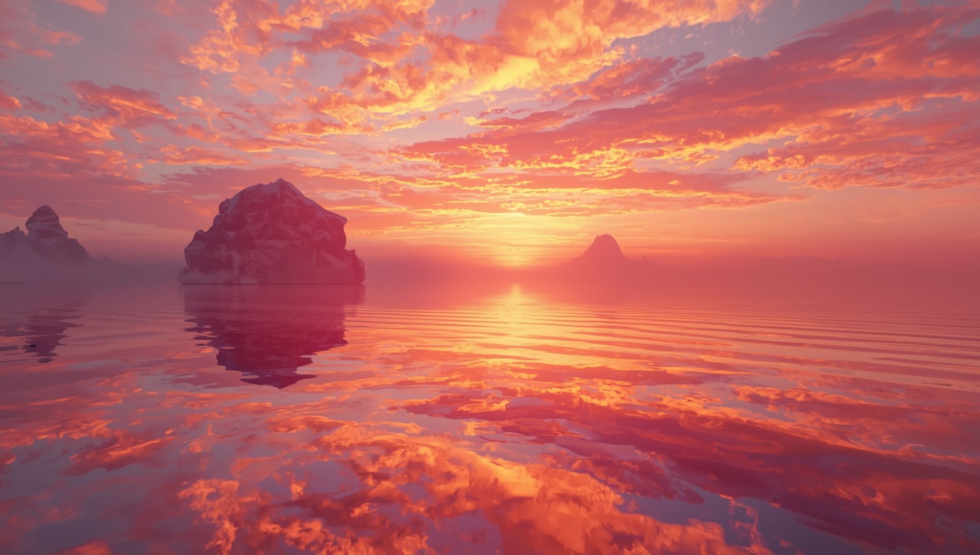 Mirages shifting sunset into otherworldly shapes